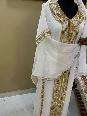 White Georgette Zari Embroidered Kaftan  3