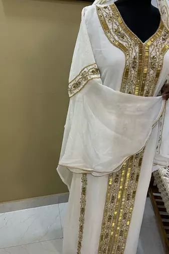 White Georgette Zari Embroidered Kaftan 