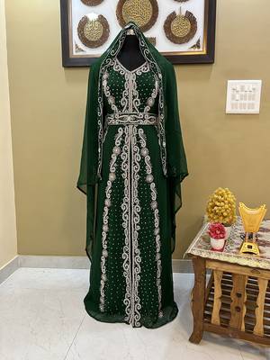 Green Georgette Zari Work Kaftan Dress 1