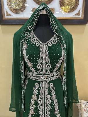 Green Georgette Zari Work Kaftan Dress 2