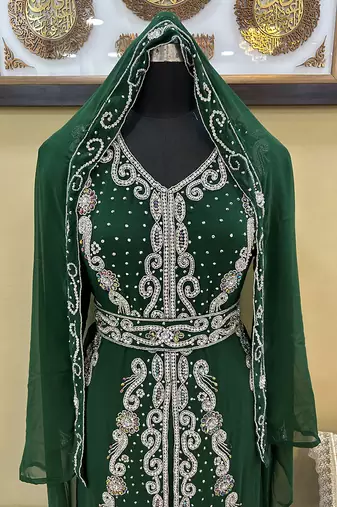 Green Georgette Zari Work Kaftan Dress