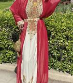 Sale Dubai Red-White Abaya Long Maxi Dubai Moroccan Kaftan Two Pic Dress Inner And Jackie With In Head scarf