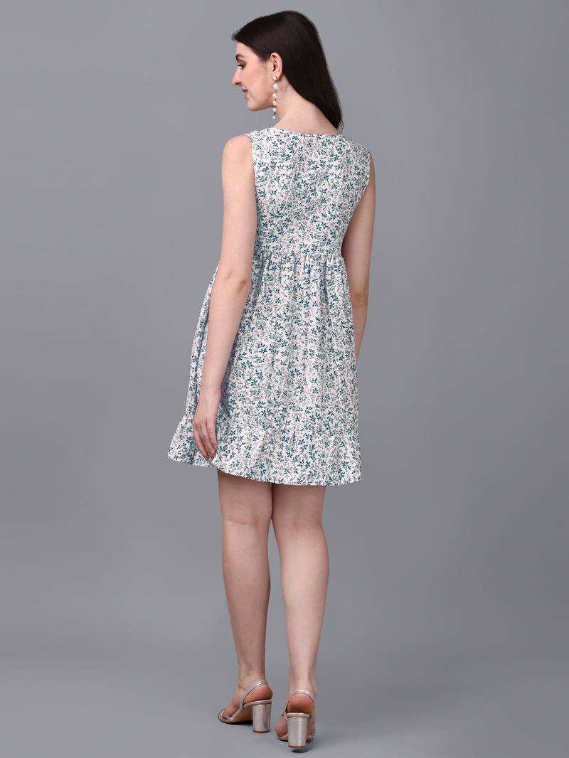  WILNERCROWN Floral Printed Cotton Flared Above Knee Length Dress for woment & girls.
