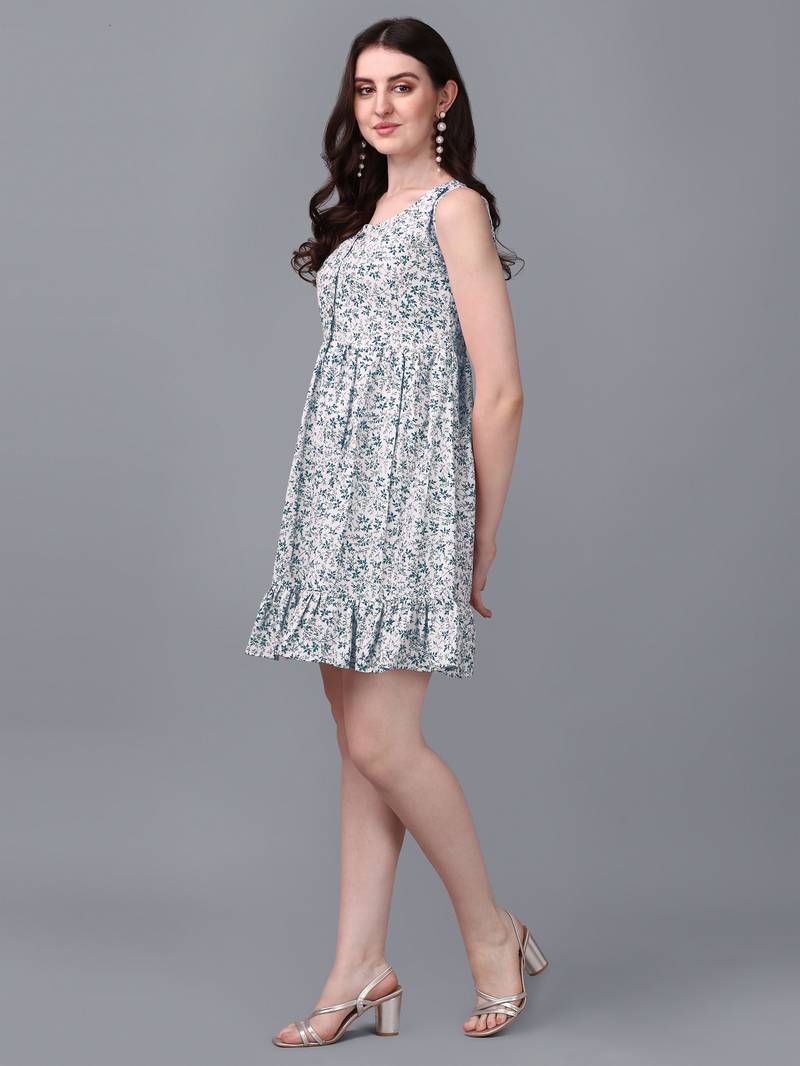  WILNERCROWN Floral Printed Cotton Flared Above Knee Length Dress for woment & girls.