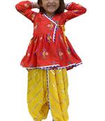 Aglare Krishna..Embroidered Angrakha Top ,kedia dress for Janmashtami and Navratri.BOY AND GIRL.Red yellow.
