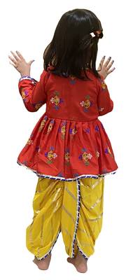 Aglare Krishna..Embroidered Angrakha Top ,kedia dress for Janmashtami and Navratri.BOY AND GIRL.Red yellow. 2