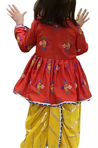Aglare Krishna..Embroidered Angrakha Top ,kedia dress for Janmashtami and Navratri.BOY AND GIRL.Red yellow.
