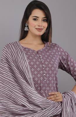 Purple Cotton Hand Printed Salwar Suit Stitched 3
