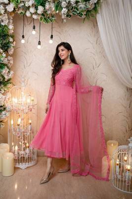 Pink Anarkalin Kurti With Embroidery Work 2