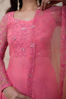 Pink Anarkalin Kurti With Embroidery Work 4