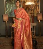 Peach Color Silk Blend Woven Handloom Saree