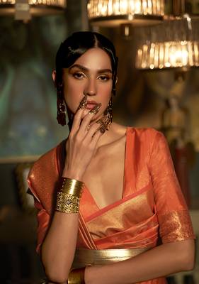 Peach Color Silk Blend Woven Handloom Saree 2