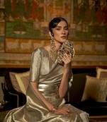 Light Grey Color Silk Blend Woven Handloom Saree