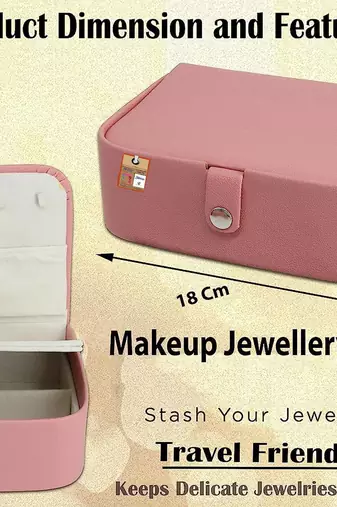 Atorakushon pu leather makeup organizer box set for women and girls for cosmetic travel storage vanity box  peach