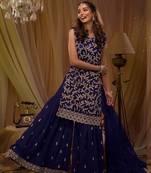 Dark blue georgette embroidery semi stitch suits