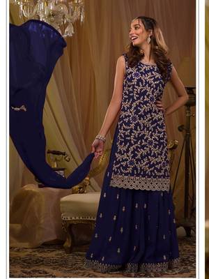 Dark blue georgette embroidery semi stitch suits 2