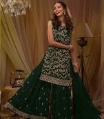 Dark Green Georgette Threadwork Embroidered party wear Salwar Suit