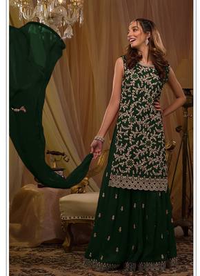 Dark Green Georgette Threadwork Embroidered party wear Salwar Suit 2