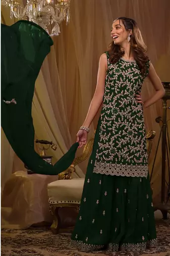 Dark Green Georgette Threadwork Embroidered party wear Salwar Suit