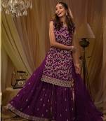 Dark purple blue georgette embroidery semi stitch suits