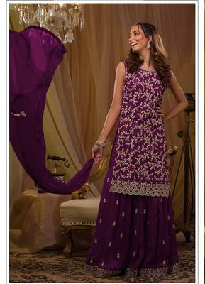 Dark purple blue georgette embroidery semi stitch suits 2