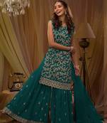 Peacock blue georgette embroidery semi stitch suits