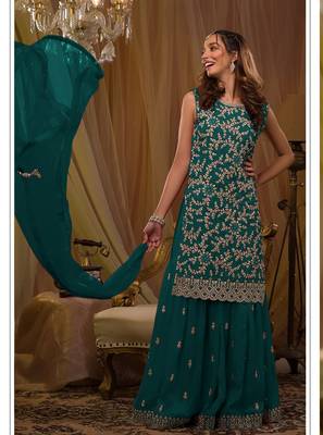 Peacock blue georgette embroidery semi stitch suits 2
