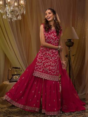 Pink georgette embroidery semi stitch suits 1