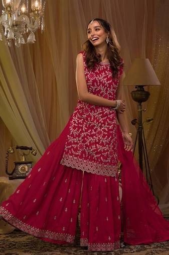 Pink georgette embroidery semi stitch suits