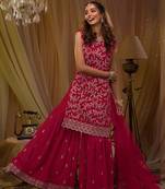 Pink georgette embroidery semi stitch suits