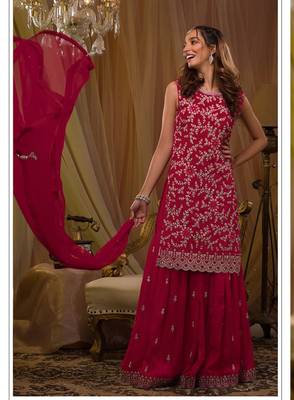 Pink georgette embroidery semi stitch suits 2