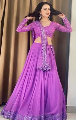 Lavender Sequence With Thread Embroidery Work Faux Georgette Lehenga Choli For Wedding 5