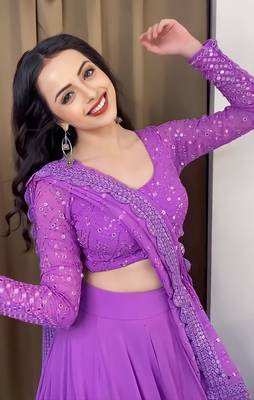 Lavender Sequence With Thread Embroidery Work Faux Georgette Lehenga Choli For Wedding 6