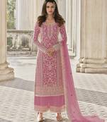 Light pink embroidery net semi stitch suits