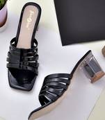 Women black color multi strip heel sandal
