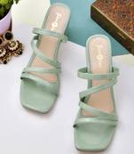 Women light green color multi strip heel sandal