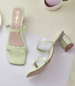 Women light green color double strip heel sandal
