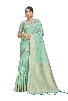 PANCHAAMRIT Women's Cotton Linen Saree With Blouse Piece 1