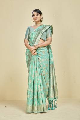 PANCHAAMRIT Women's Cotton Linen Saree With Blouse Piece 2