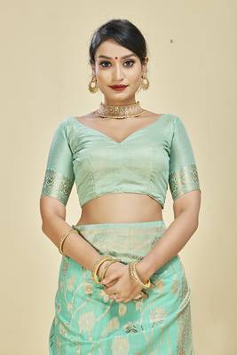 PANCHAAMRIT Women's Cotton Linen Saree With Blouse Piece 4
