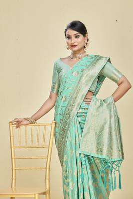 PANCHAAMRIT Women's Cotton Linen Saree With Blouse Piece 5