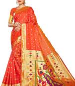  ethnic motif woven design zari work silk blend paithani saree(pthani 02 gajari)