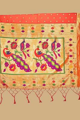  ethnic motif woven design zari work silk blend paithani saree(pthani 02 gajari) 4