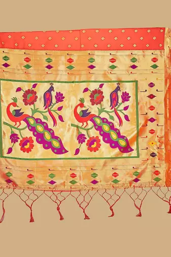  ethnic motif woven design zari work silk blend paithani saree(pthani 02 gajari)