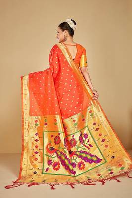  ethnic motif woven design zari work silk blend paithani saree(pthani 02 gajari) 5