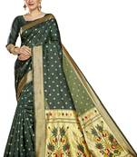  ethnic motif woven design zari work silk blend paithani saree(pthani 01 bgreen)