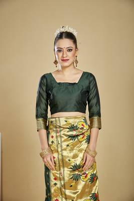  ethnic motif woven design zari work silk blend paithani saree(pthani 01 bgreen) 5