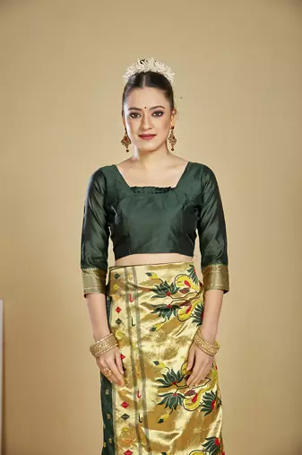  ethnic motif woven design zari work silk blend paithani saree(pthani 01 bgreen)