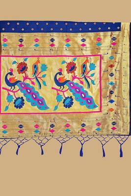  ethnic motif woven design zari work silk blend paithani saree(pthani 02 nblue) 5