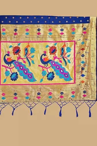  ethnic motif woven design zari work silk blend paithani saree(pthani 02 nblue)